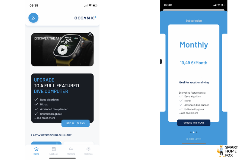 Man sieht die Oceanic Plus App auf der Apple Watch Ultra.